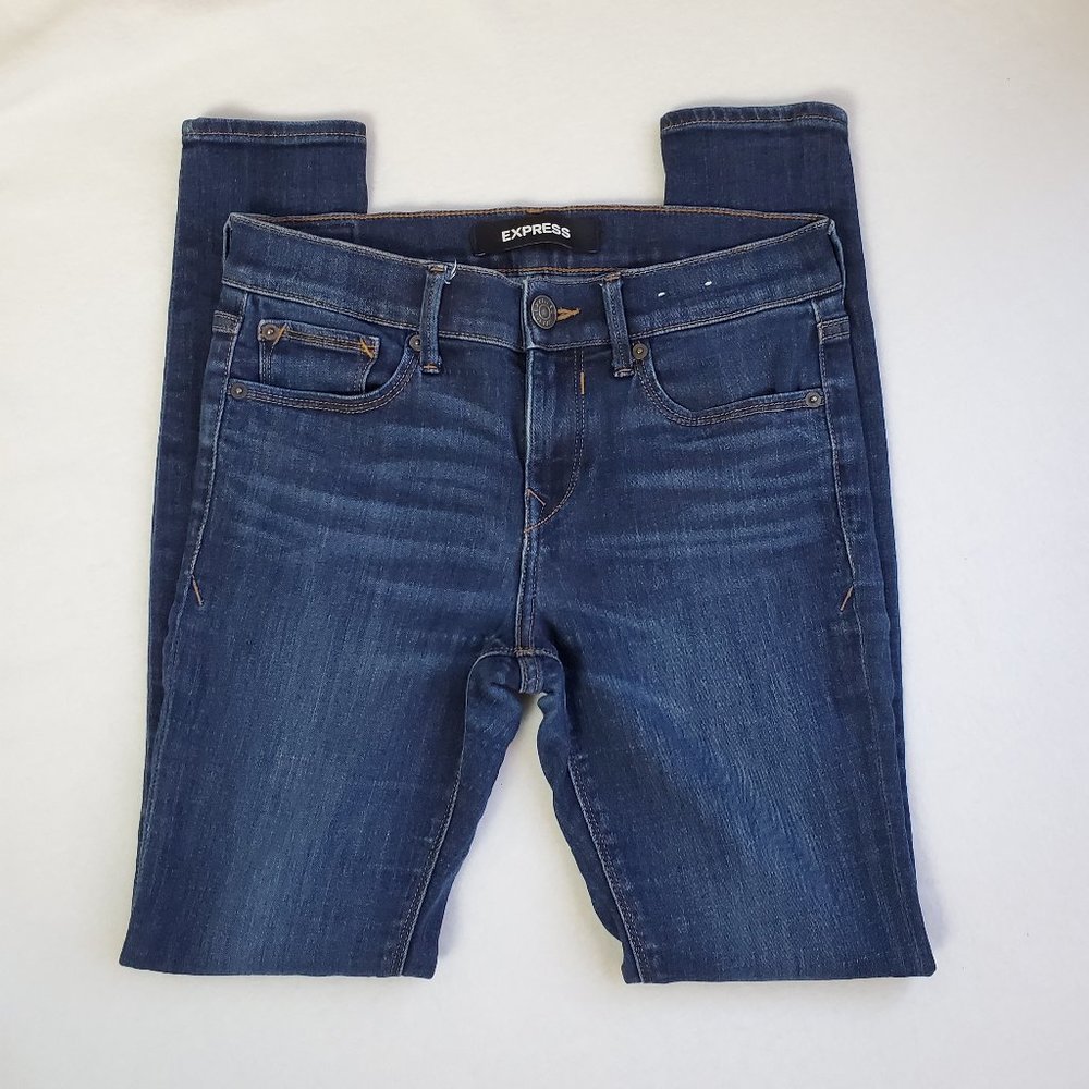 Express Jeans Womens 2R Mid-Rise Legging Denim Stretch Dark Blue Denim